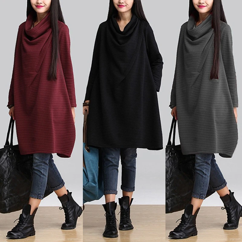 Винтажное платье с капюшоном и высоким воротником женский сарафан в клетку ZANZEA