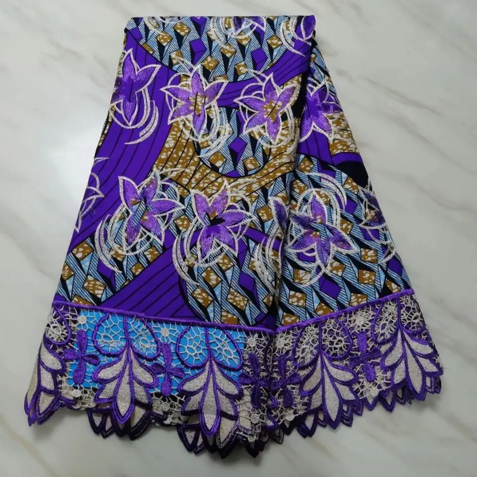 

5Yards/pc Fashionable royal blue wax fabric printed embroidery african pink water soluble lace for dress BW63-6