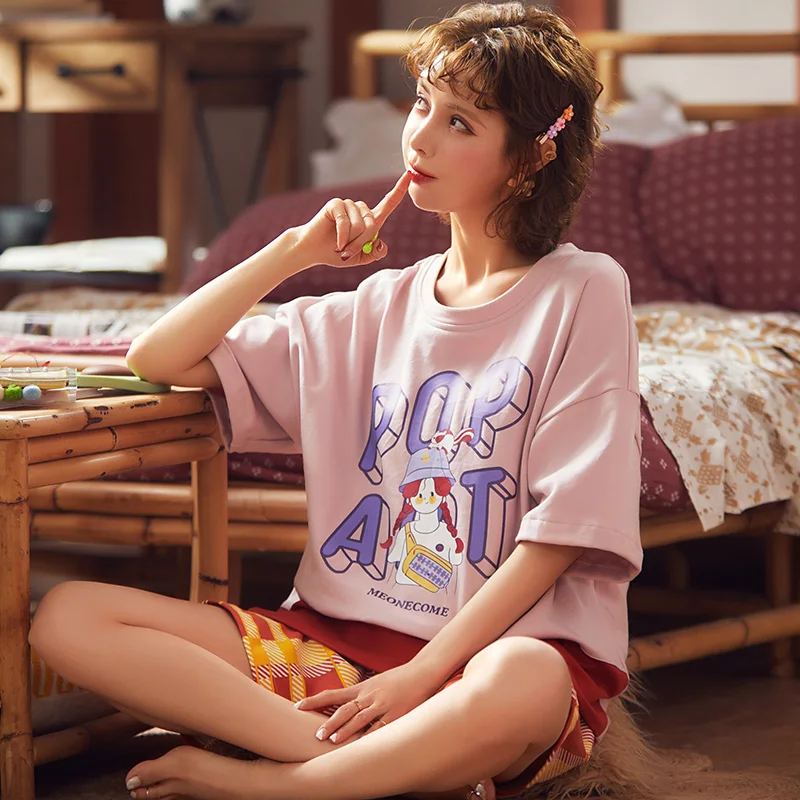 Пижамный комплект Женский хлопковый в клетку с коротким рукавом | Женская одежда