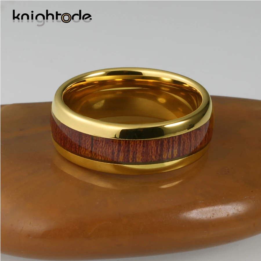 Натуральное дерево инкрустация 8 мм с золотым Вольфрам обручальное кольцо из