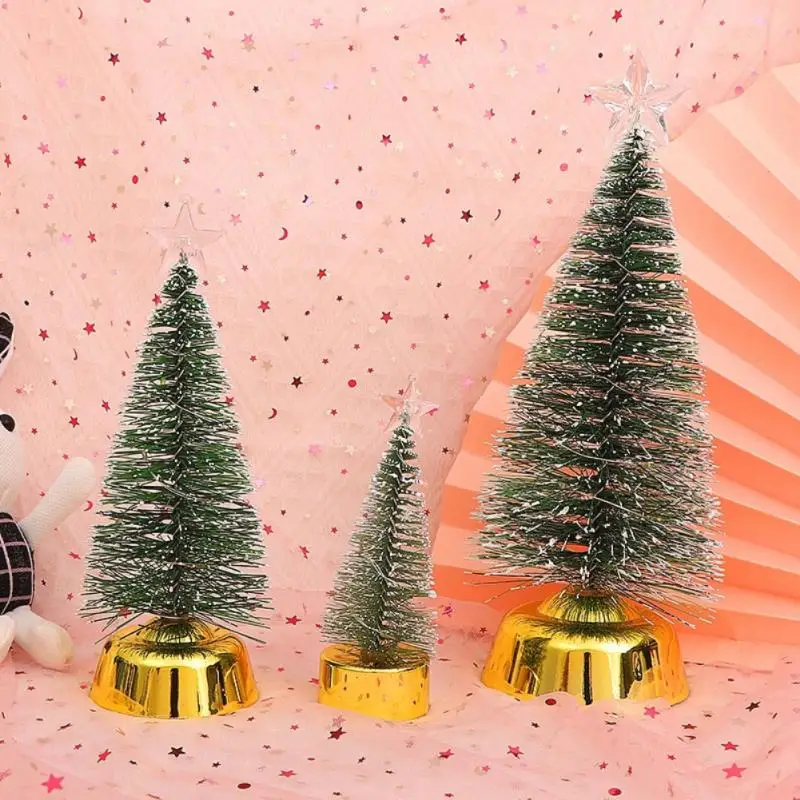 

1PC Batteries Light Mini Artificial Christmas Trees Decorations Festival Tabletop Miniature Snow Frost Xmas Tree Decor 3Sizes