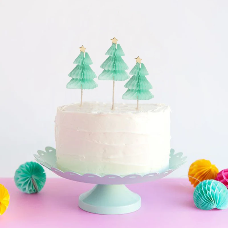 10 шт. 3D зеленая Рождественская елка соты палочки Рождественские серии художественные зубочистки Кекс/фрукты/мороженое топперы вечерние Декор