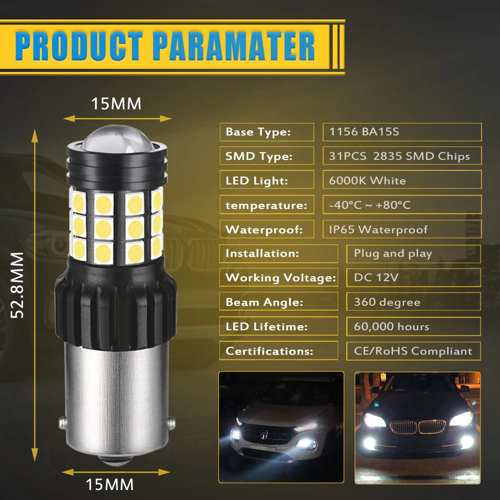 2x P21W светодиодный BA15S 1156 1157 BAY15S Лампа парковка светильник DRL Резервное