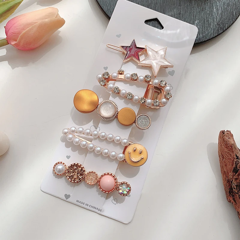 

Handmade Pearls Hair Clips Set for Women Fashion Geometric Flower Barrettes Pin Headwear Girls Sweet Hairpins Hair Accessorie