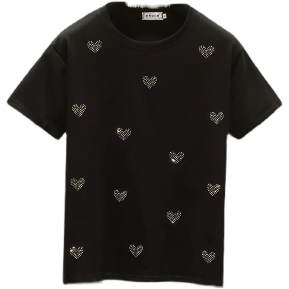 

Summer T Shirt Women Small Fresh T-shirt Love Diamonds Fashion Tshirt Korean All-match Short Sleeve Top Tee Female Camisas Mujer