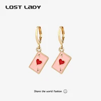lost lady cute red heart poker dangle earrings creative lovely playing cards earrings for women nightclub jewelry gift