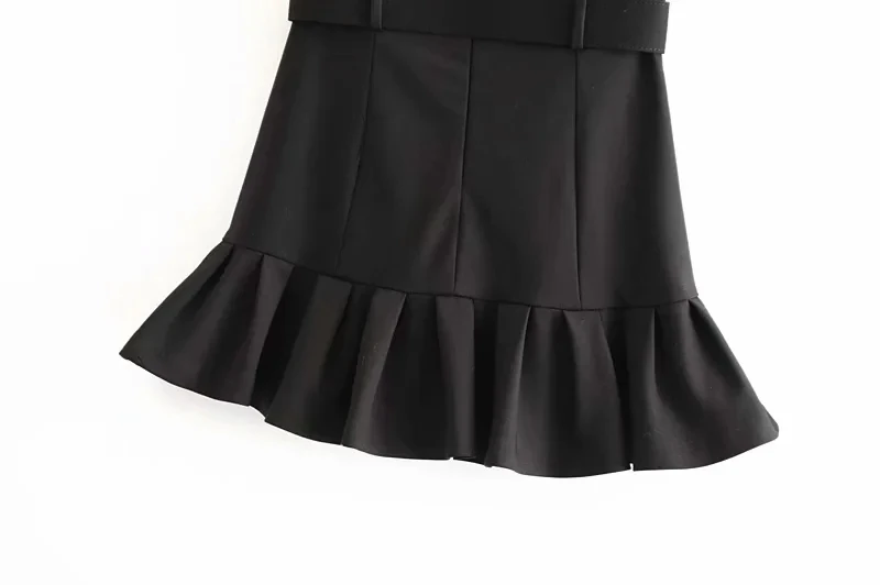 Сексуальная мини-юбка с поясом и оборками женская черная юбка высокой талией 2020