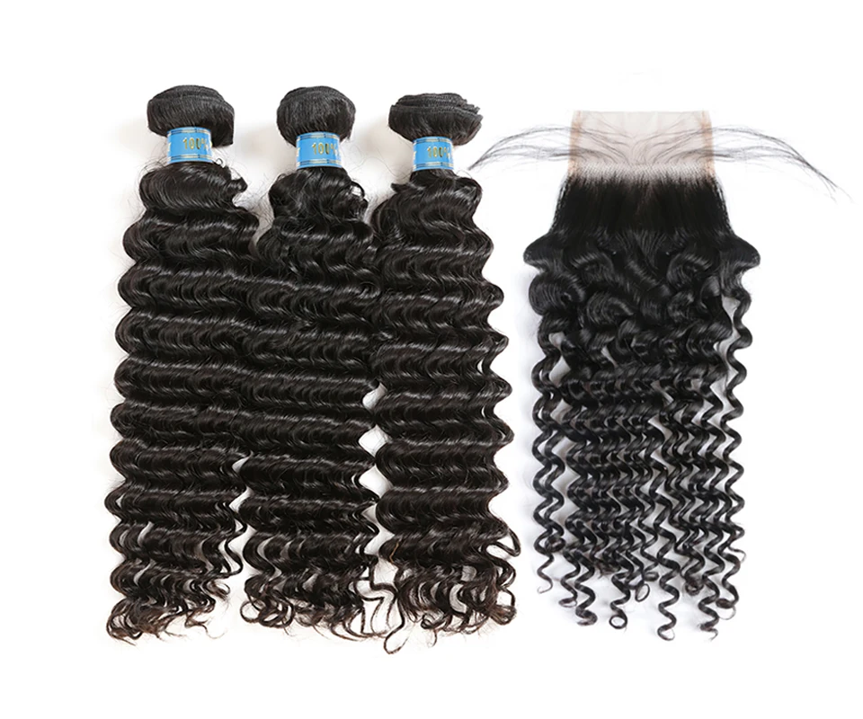 Ali queen hair средний коэффициент 7А перуанские девственные волосы глубокая волна кудрявые человеческие волосы пряди с закрытием 3 пряди с закрытием