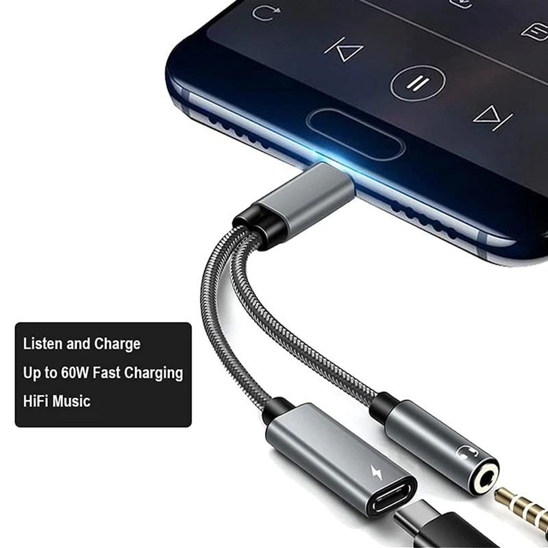 USB C To 3.5Mm Audio Adapter PD 60W Type Headphone Jack Dongle With Charging Compatible For Mackbook Pro | Электроника