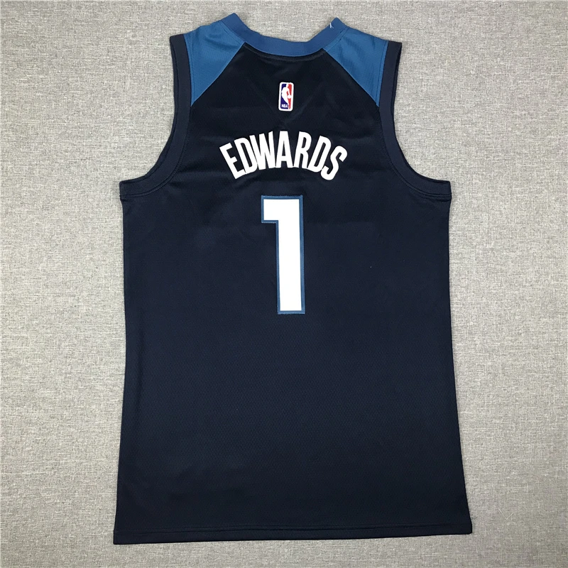 

Men's Minnesota Timberwolves 1 Edwards Basketball Jerseys Dark Blue NBA Jerseys With White Number