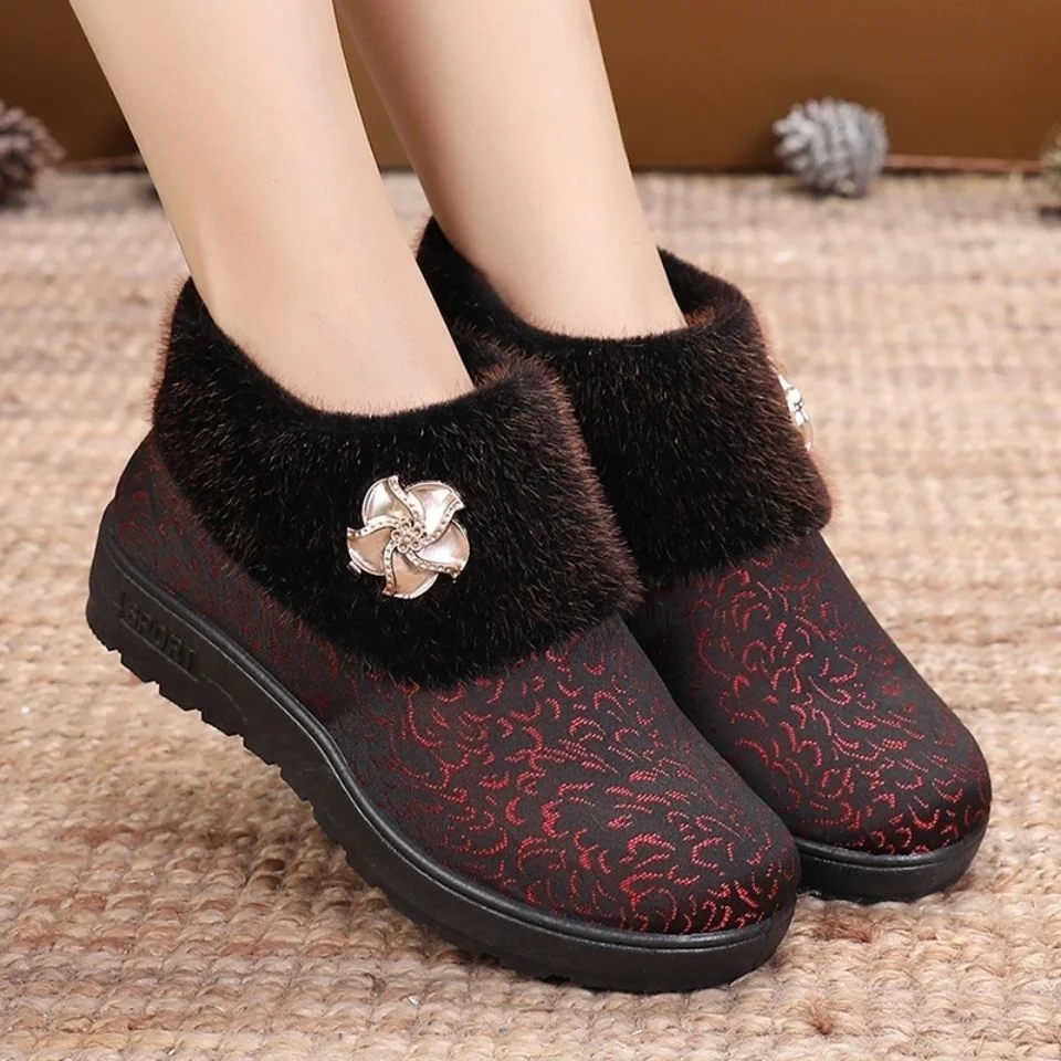 

Женские хлопковые ботинки, зимние ботинки до щиколотки на плоской подошве и каблуке с плюшевой подкладкой из хлопчатобумажной ткани, ботин...