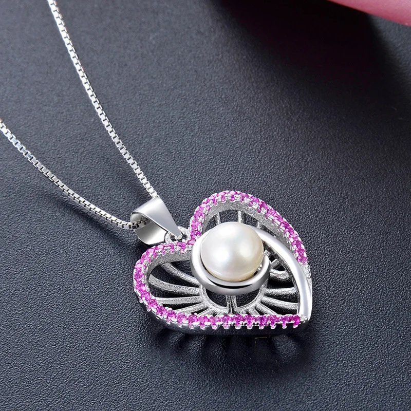 Серебряное ожерелье 925 жемчужные ожерелья женское с кулоном в виде двух сердец