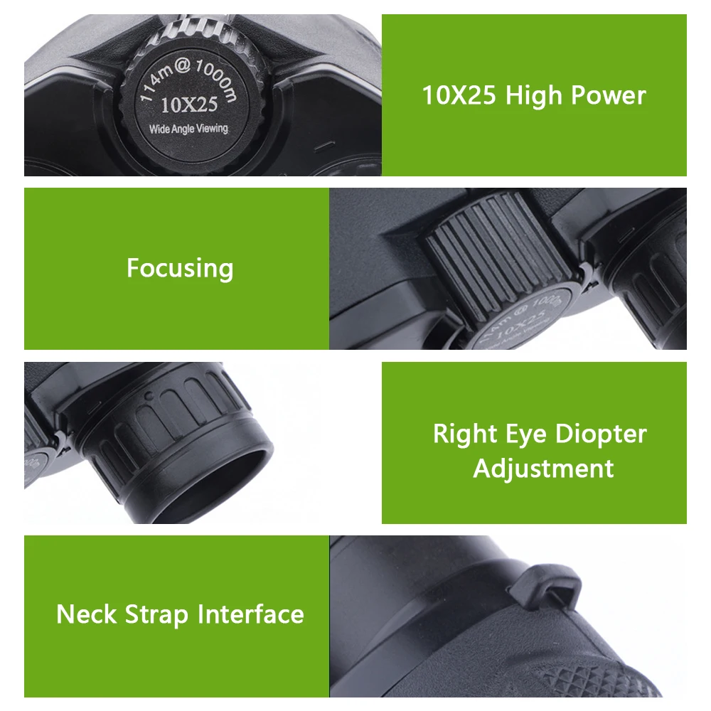 

BOSSDUN Binocular Telescope 10X25 High Power Adults Kids Binoculars with Low Light Vision Waterproof Binocular Neck Hanging