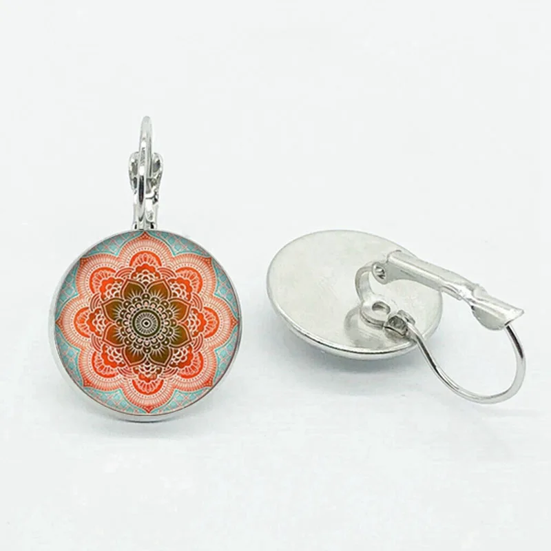 

Charm Mandala Art Picture Earrings Henna Crystal Earrings Yoga Om Symbol Zen Buddhism Glass Earrings For Women Jewelry