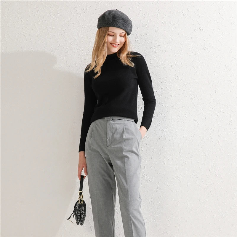 

LHZSYY Curled Round Neck Cashmere Sweater Women 100%Pure Wool Short 2020 Autumn Winter New Knitted All-match Pullover Base Shirt