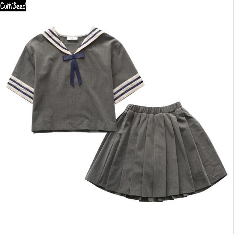 

Cultiseed Girls Sailor Collar Dress Sets Big Children Girls Preppy Style Short Sleeve 2pc Dress Suit Kids Holiday Casual Dresses