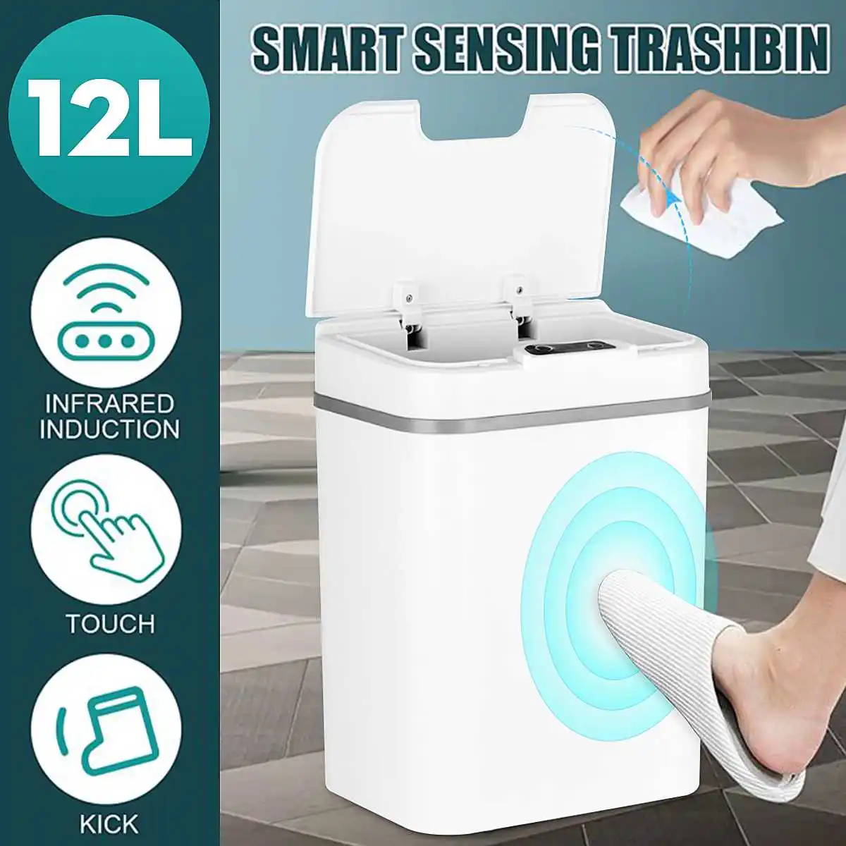 

Automatic Touchless Intelligent induction Motion Sensor Kitchen Trash Can Wide Opening Sensor Eco-friendly Waste Garbage Bin
