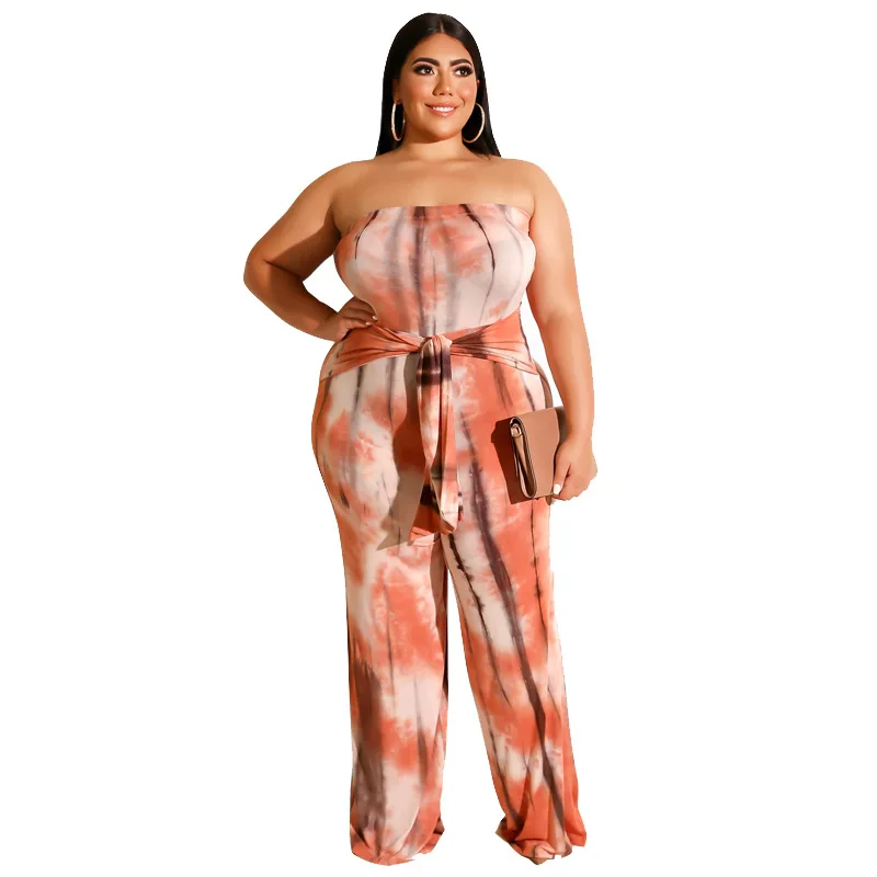 

Jumpsuits for Women 2021 Sexy Tie-Dye Printed Chest Wrap Straight Leg Pants Sexy Jumpsuit Plus Size Jumpsuit