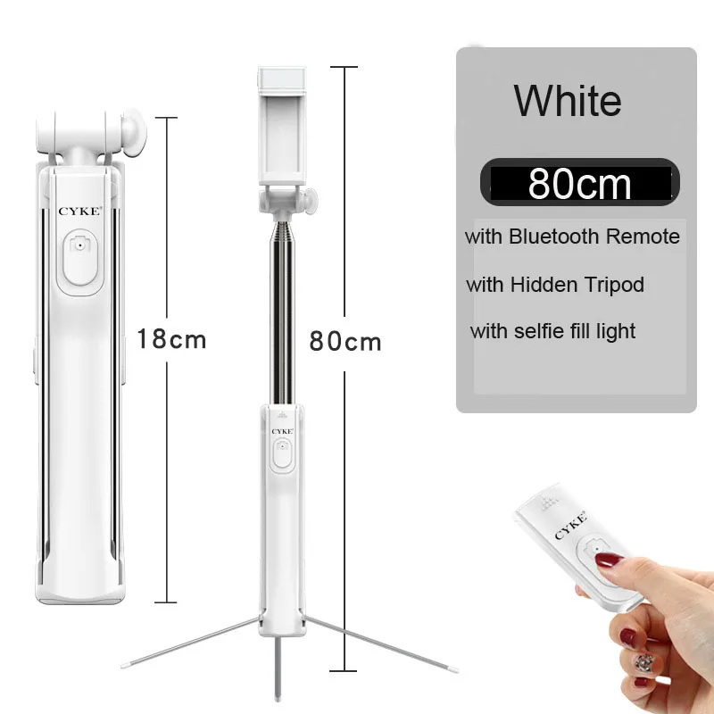 White 80cm Светодиодный заполняющий свет палка для селфи 3 в 1 выдвижное устройство Bluetooth Скрытая телефона штатив монопод палка для селфи для iPhone смартфона - Цвет: White 80cm