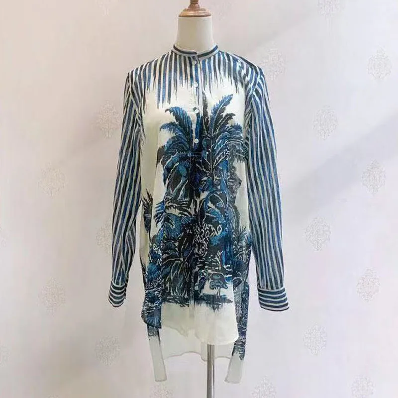 

ZALady Designer Runway Vintage Loose Shirts Summer Long Sleeve Retro Stripe Printing Traf Casual Streewear Zevity Blouses Tops