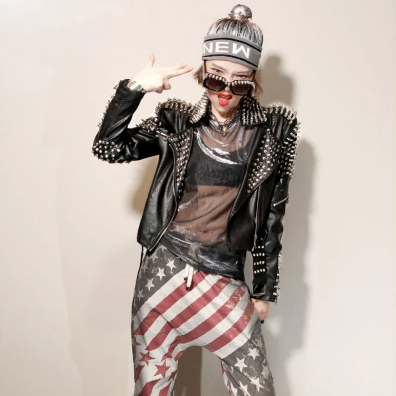 Панк Авангард pu кожаная куртка для женщин рок заклепки искусственная кожа пальто