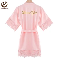 flower girl robes rayon floral lace trim robes bridal kids size kimono robes party robe girl bridesmaid gold print