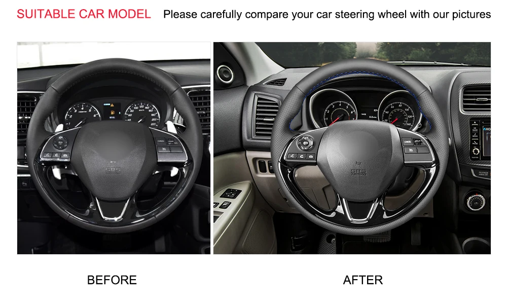 Черный PU искусственная кожа Чехол рулевого колеса автомобиля для Mitsubishi ASX Outlander Mirage- Eclipse(крест