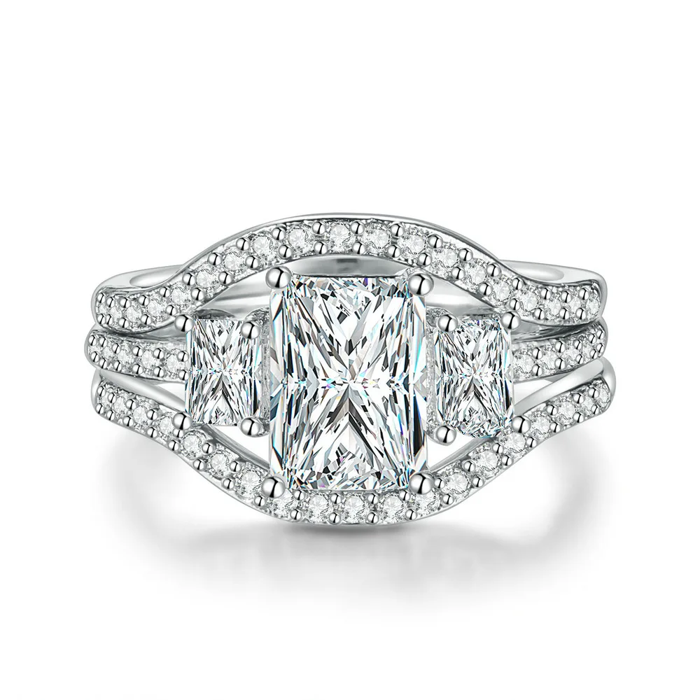 Модное кольцо из белого золота 18 К для женщин трехслойное циркония с