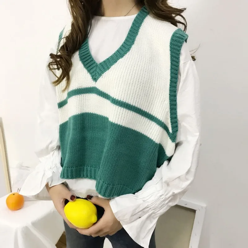 

Sweater Vest Women Striped Loose Preppy Sleeveless Sweaters Students Korean Style Autumn Winter Outwear Chic Retro Knitted New