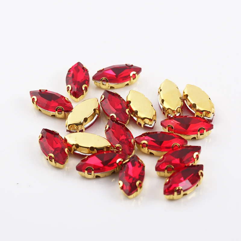 Red Ресен 7x15mm 50 шт./упак. D Форма коготь на камнях лошадиный глаз faltback Стекло Швейные Стразы с отверстиями DIY Швейные аксессуары - Цвет: Red
