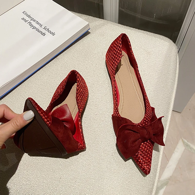 Женская обувь с украшением в виде банта ткань на плоской подошве женские