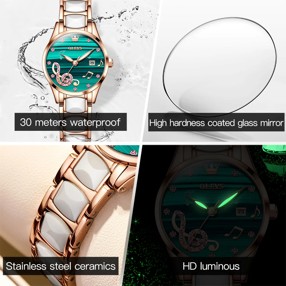 

Women's Quartz Wristwatch Waterproof With Ceramic Watchband Musical Note Fashion Female Clock