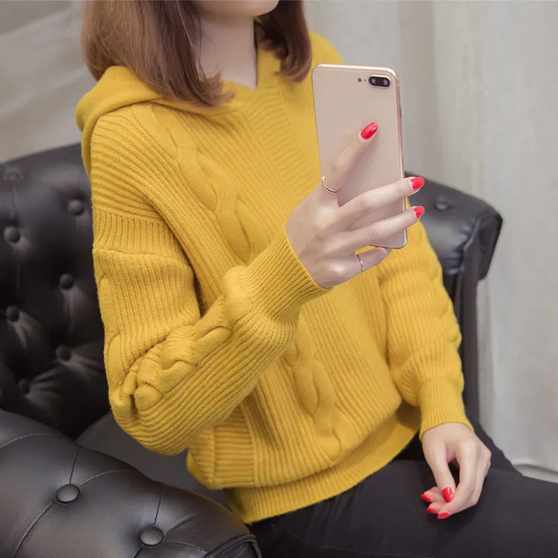 

2020 Vintage Women Sweater New Fashion Hooded Pullover Winter Knit Basic Tops Autumn Loose Female Knitwear Outerwear Coats