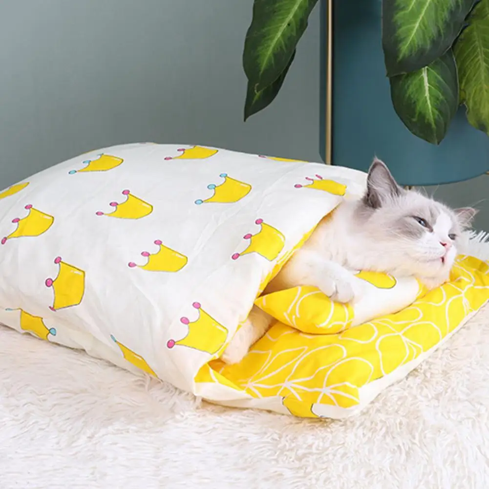 

Полузакрытый конверт съемный кота собаки кровать спальные диваны для кошек коврик зима теплая кровать для маленьких домашних животных соб...