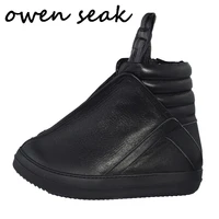 owen seak men shoes high top ankle luxury trainers genuine leather women boots casual brand zip flats black sneakers