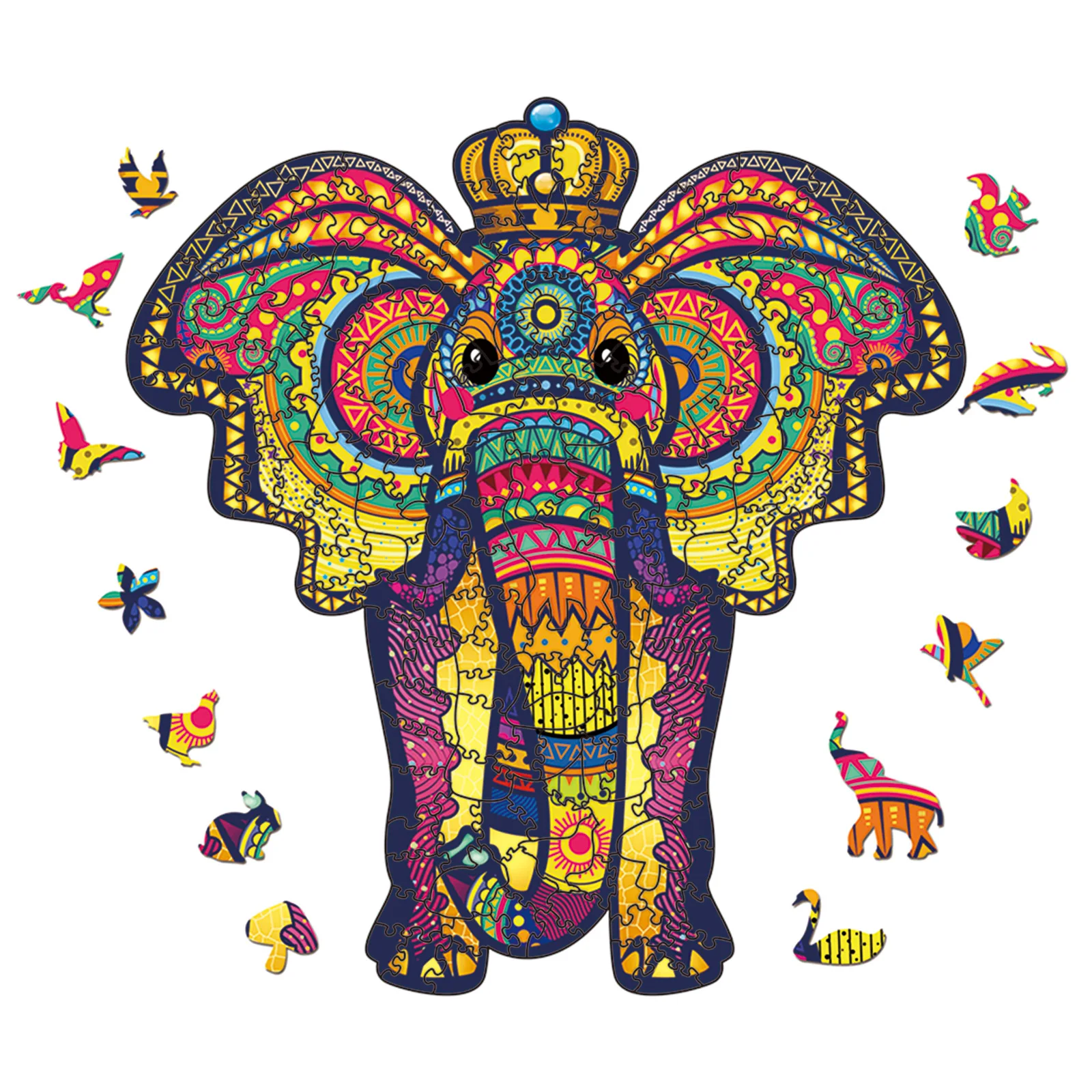

New Colorful Crown Elephant Wooden Puzzle 3D DIY A3 A4 A5 Fidget Toy Alien Animal Jigsaw Game 100 200 300 Pieces For Kids Child