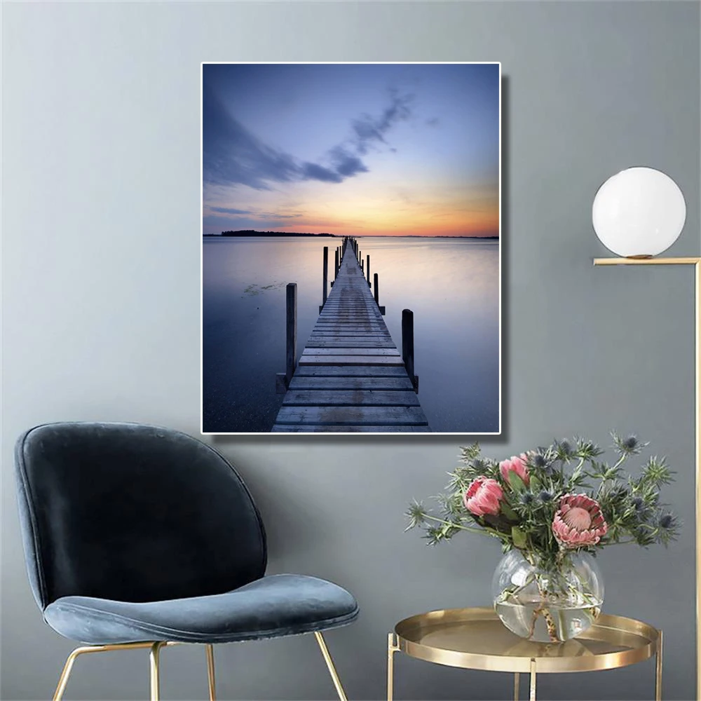 

Laeacco Canvas Seaside Sunrise Painting Calligraphy Modern Home Decoration Posters and Prints Wall Art Pictures for Living Room