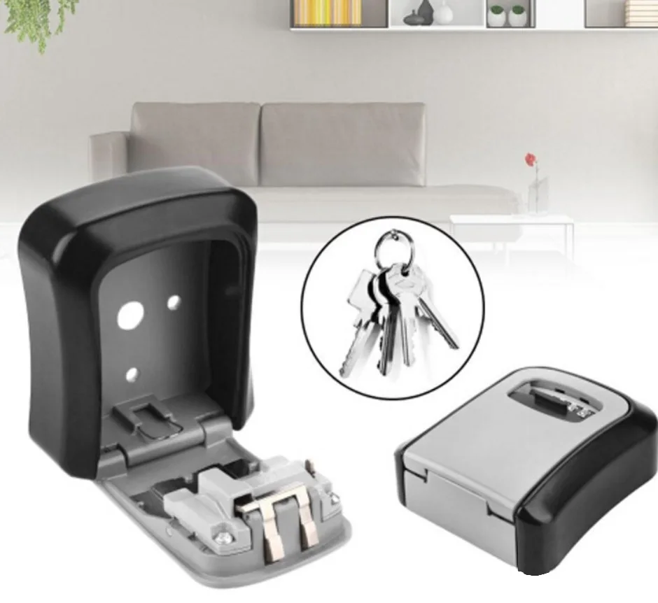 

Key Lock Box Wall Mounted Aluminum Alloy Key Safe Box Weatherproof 4 Digit Combination Key Storage Lock Box Indoor Outdoor