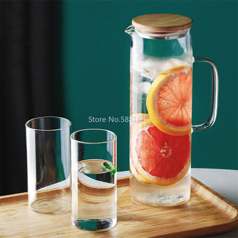 Nordic Creative Transparent Glass Water Bottle Juice Jug High Capacity Heatable Tea Pot Kettle Heat-resistant Leak-proof Carafe | Дом и сад