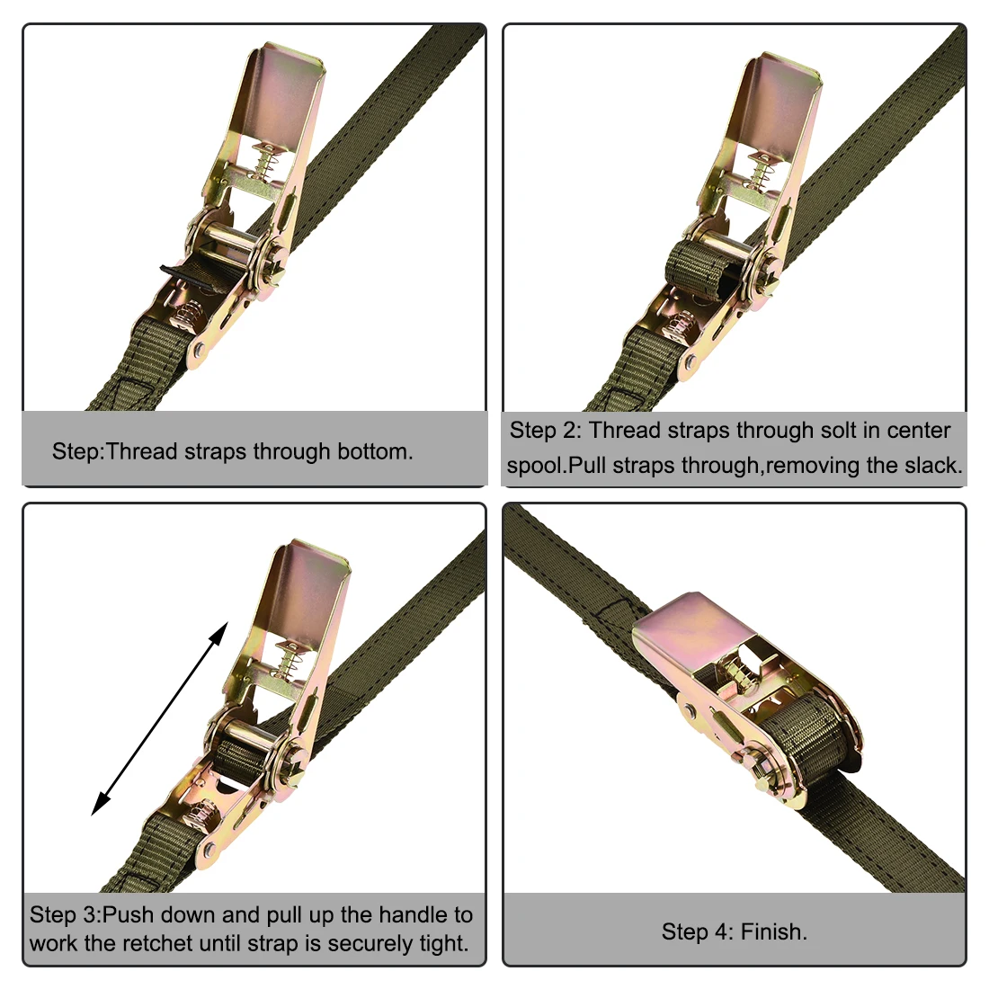 

uxcell Lashing Strap 1M x 25mm Cargo Tie Down Straps with Ratchet Buckle up to 800kg Army Green 2pcs