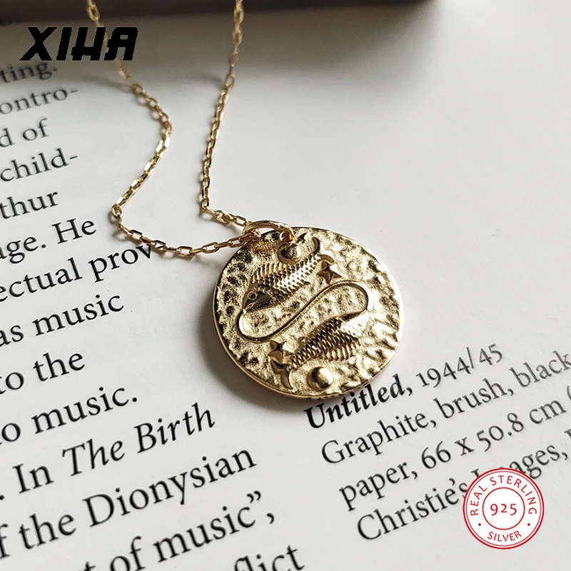 Женское винтажное длинное ожерелье из серебра 925 пробы с подвеской в виде знака