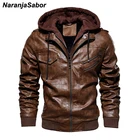 Мужская Флисовая Куртка с капюшоном NaranjaSabor, повседневная Толстая мотоциклетная куртка из искусственной кожи, брендовая одежда, зима 2020, N596