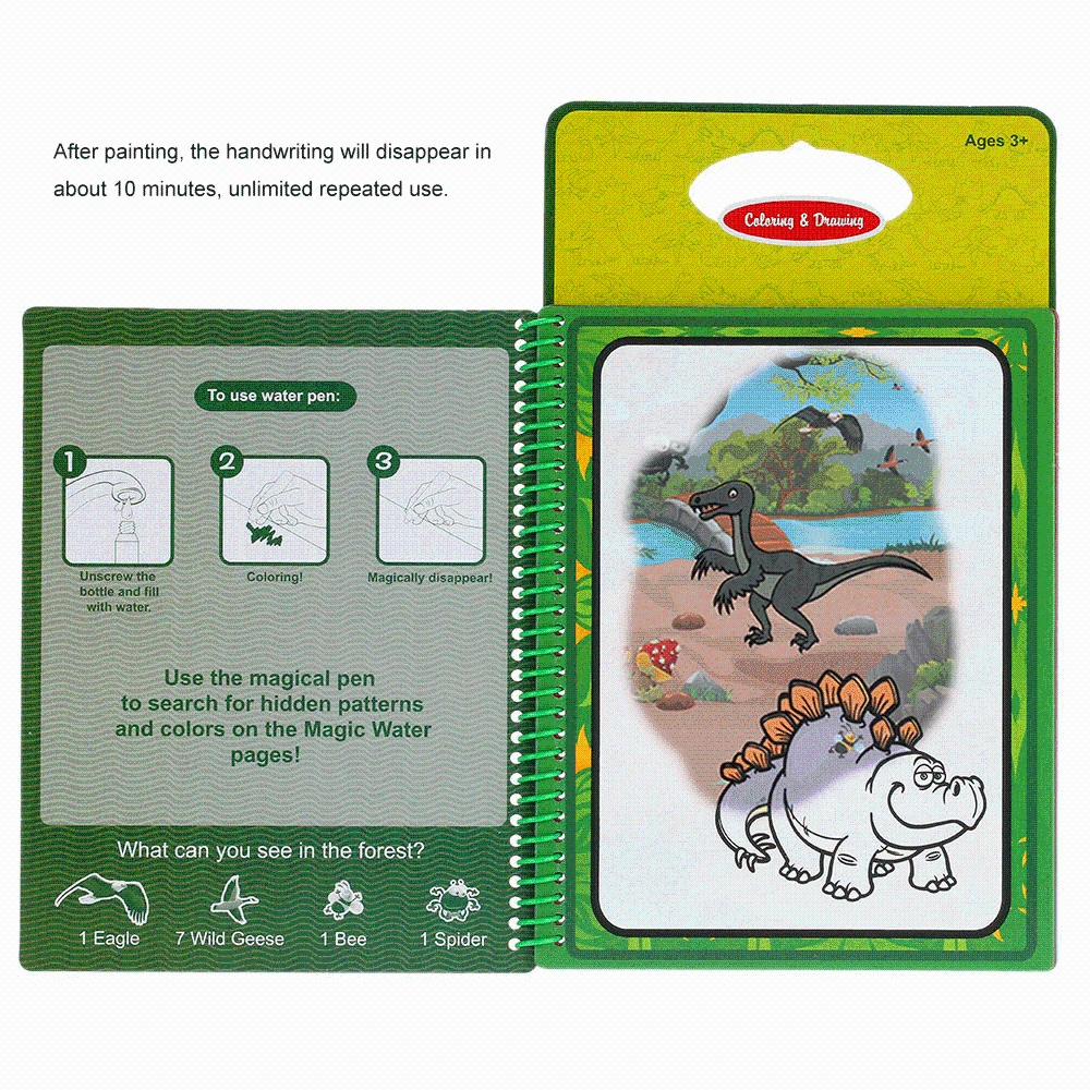Нетоксичная книга для рисования волшебной водой раскраска книжка с ручкой без