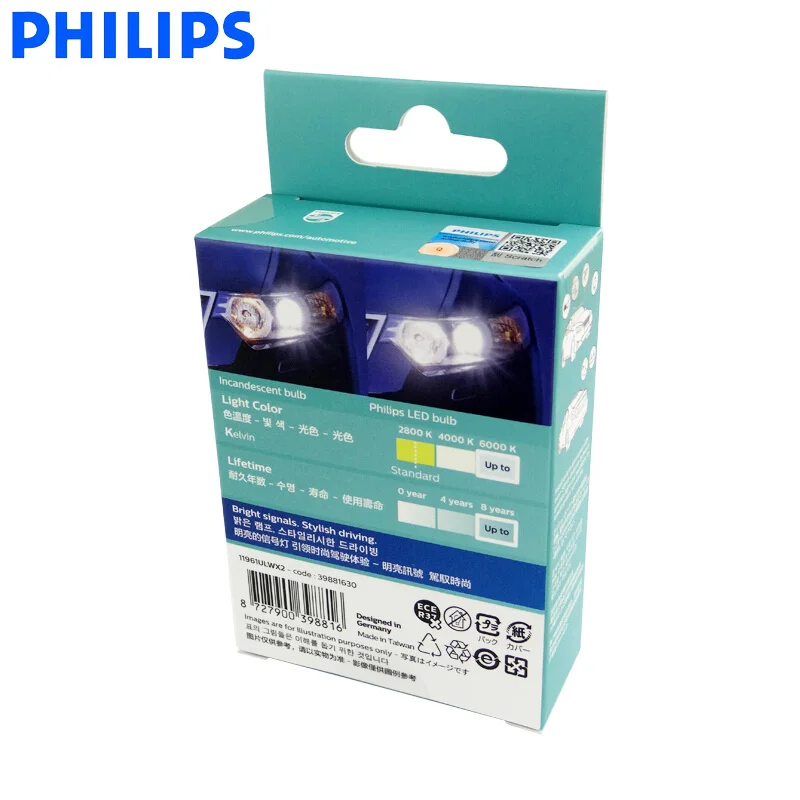 Светодиодные сигнальные лампы Philips W5W T10 11961ULW Ultinon светодиодный 6000K холодный синий