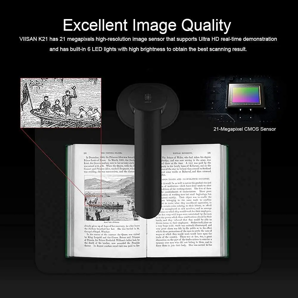 VIISAN K21 A3/A4 Book Document Fixed Mount Scanner High Definition 23MP with Auto-Flatten Multi-Language | Компьютеры и офис