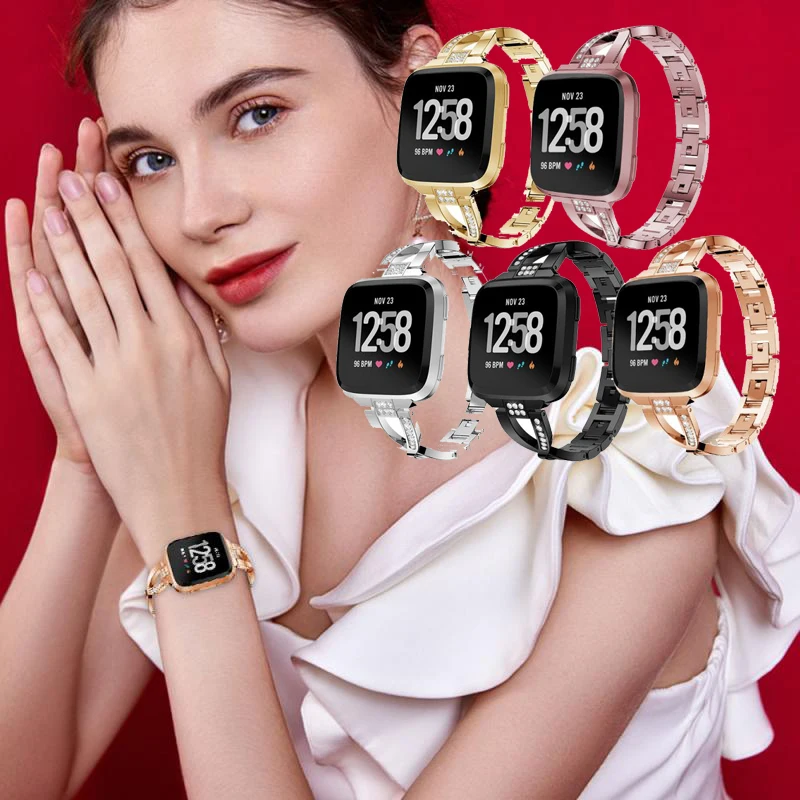 5 цветов Meatal Браслет для Fitbit Versa2 Смарт часы браслет из металлического сплава