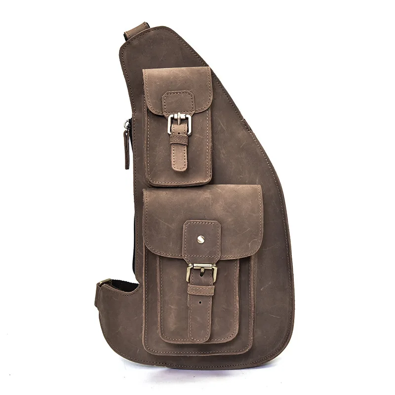 Дизайнерская роскошная мужская уличная кожаная сумка Crazy Horse нагрудная кошелек| |