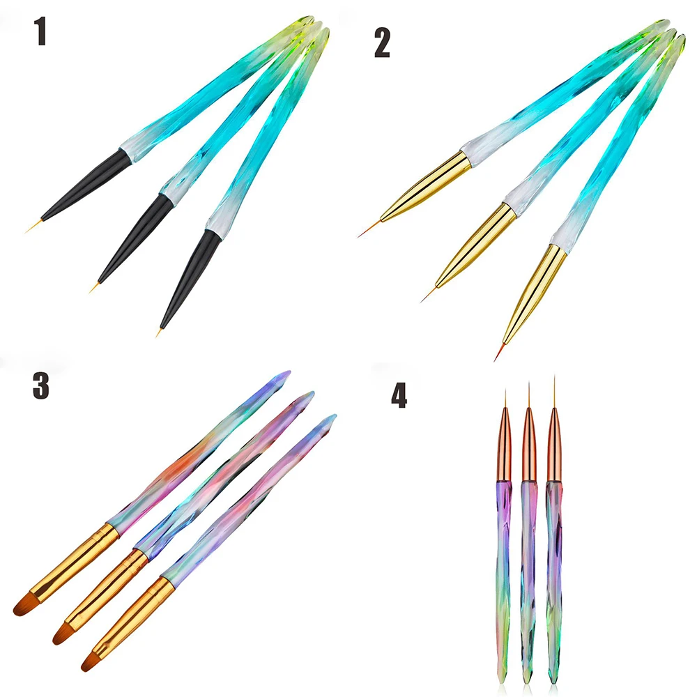 3 шт. 3D градиент нейл арта ручка французский Стиль с украшением в виде кристаллов