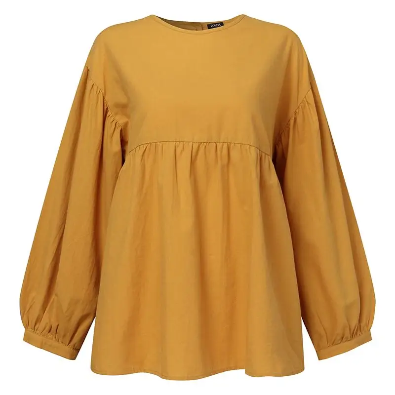 

4 Color Women's Tunic Casual Linen Shirts 2021 VONDA Female Vintage Blouse Plus Size Loose Tops Femininas Blusas S-5XL