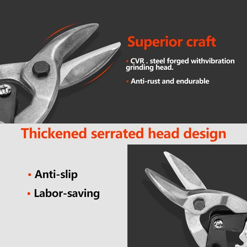 

Aviation Snip - Straight Cut Tin Snips Cutting Metal Shears with Forged Tooth-Ripple Blade Cutting Steel Tool